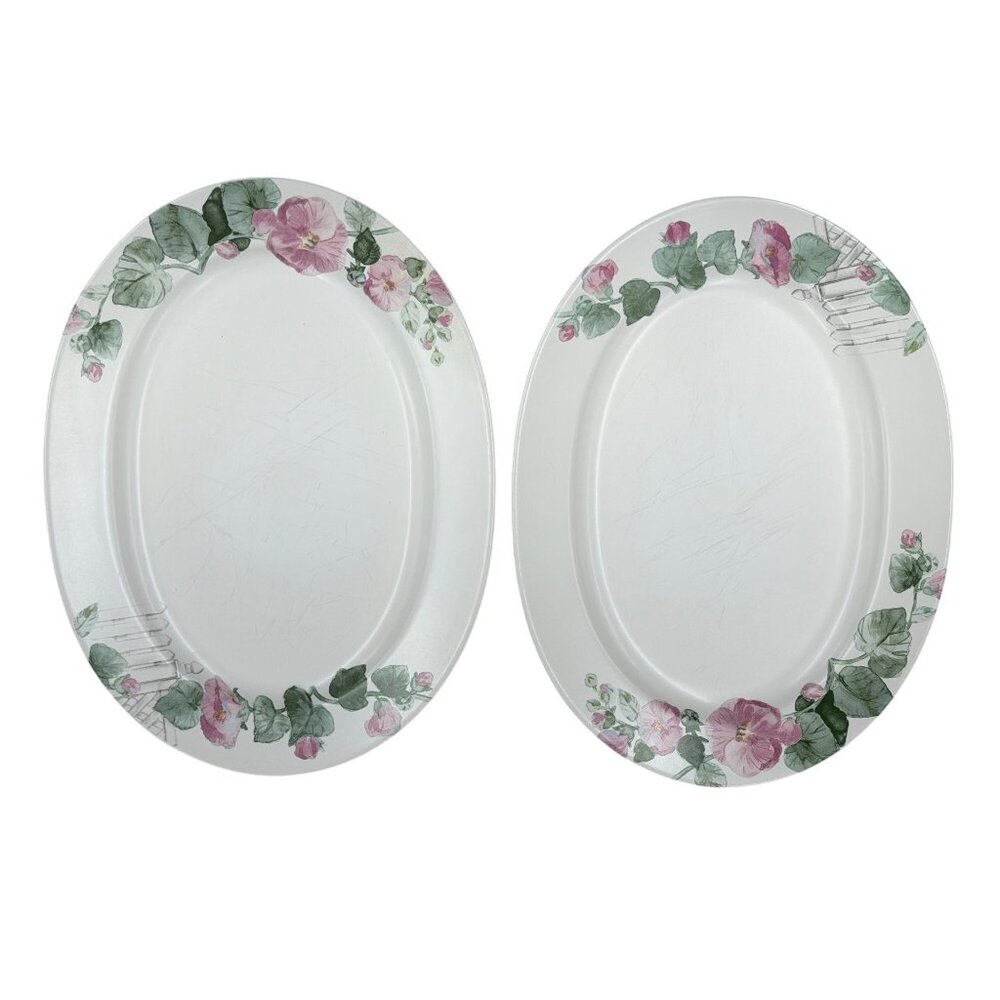Vintage Pfaltzgraff Cape May Oval Platters‎ Set of 2 Pink Floral Birdhouse 14.5"